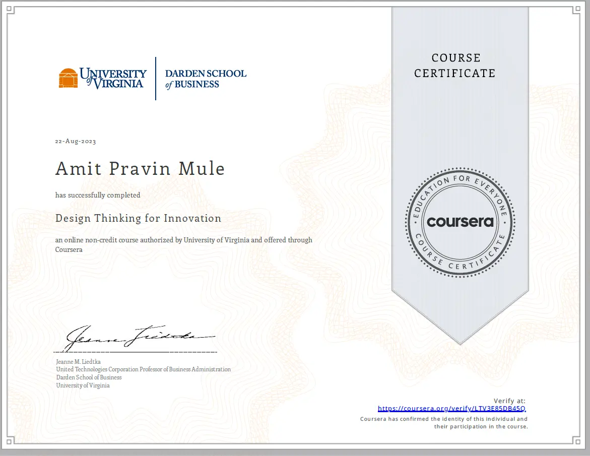 Design Thinking for Innovation Certificate